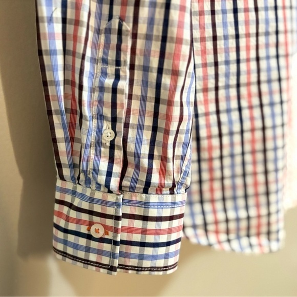 English Laundry White Blue & Red Plaid Cotton Button-Up Dress Shirt – Large EUC - Picture 12 of 14